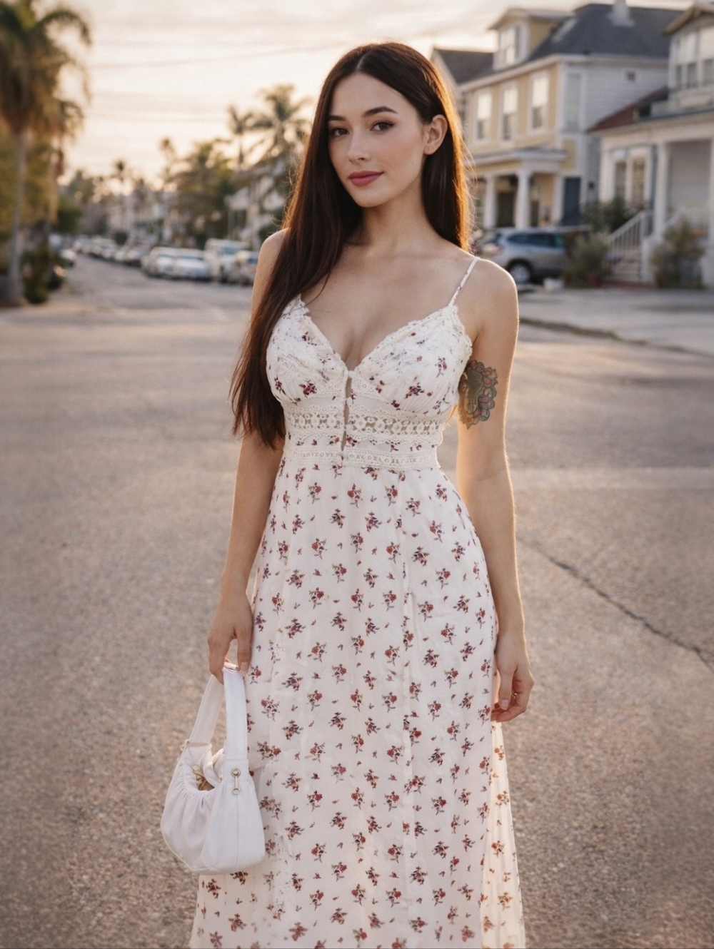 Free People Cream Ditsy Floral Smocked Maxi Dress S Boho Cottage Crochet Lace